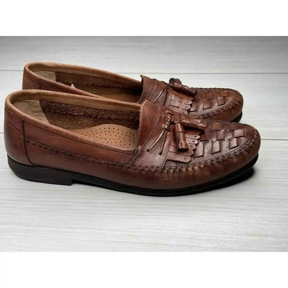 Earth Shoe Dale Mens 10 D Brown Woven Leather Kiltie Tassel Loafers‎ Old Money
